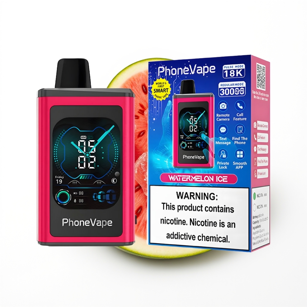 JNR PhoneVape 30000 bouffées Vape Jetable Pastèque Glacée avec Batterie Rechargeable et Écran Complet