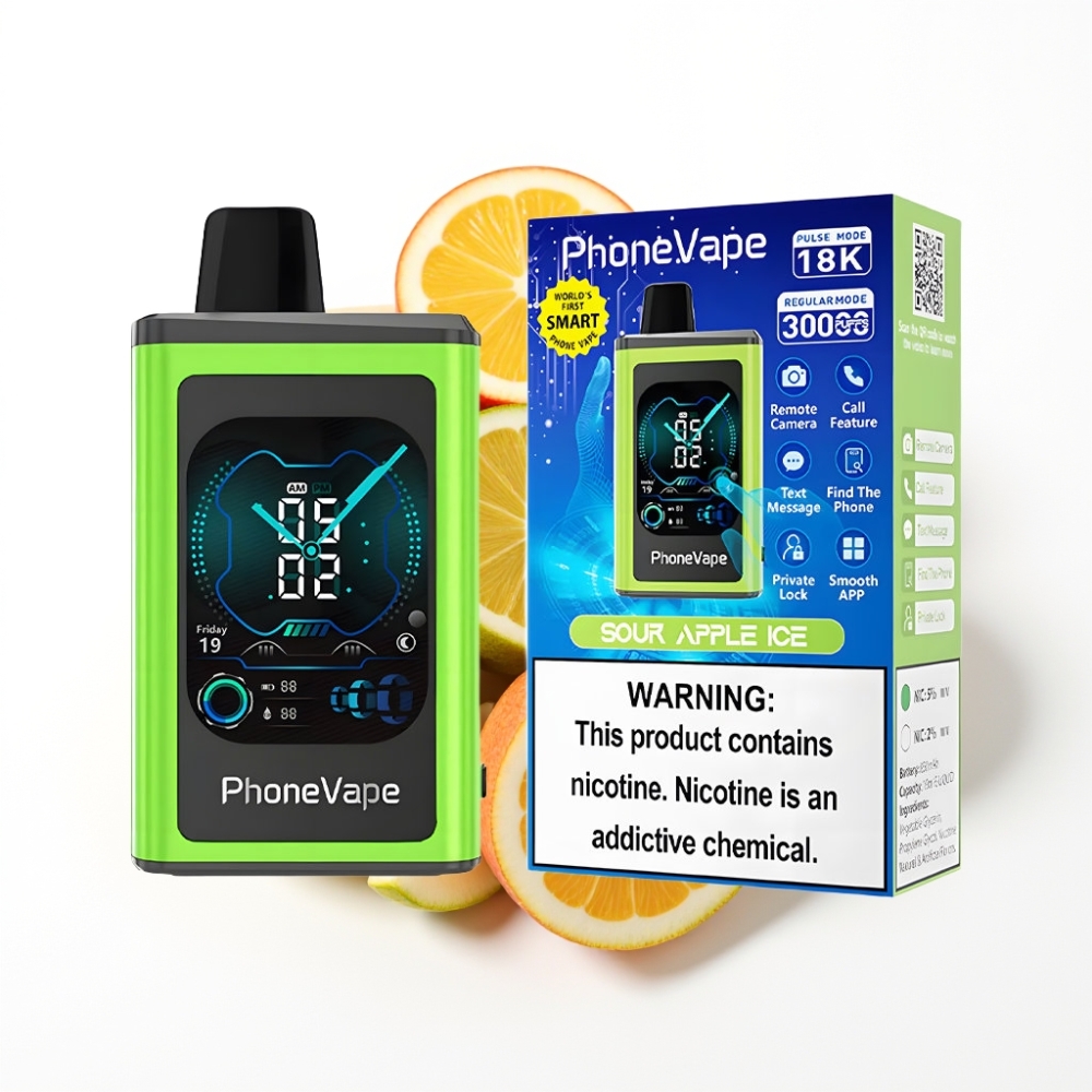 JNR PhoneVape 30000 bouffées Vape Jetable Pomme Acidulée Glacée avec Turbo Mode et App Contrôlée
