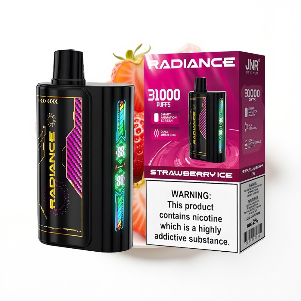 JNR Radiance 31000 Bouffées Vape Jetable FRAISE GLACÉE avec Écran Animation et Double Bobine Mesh