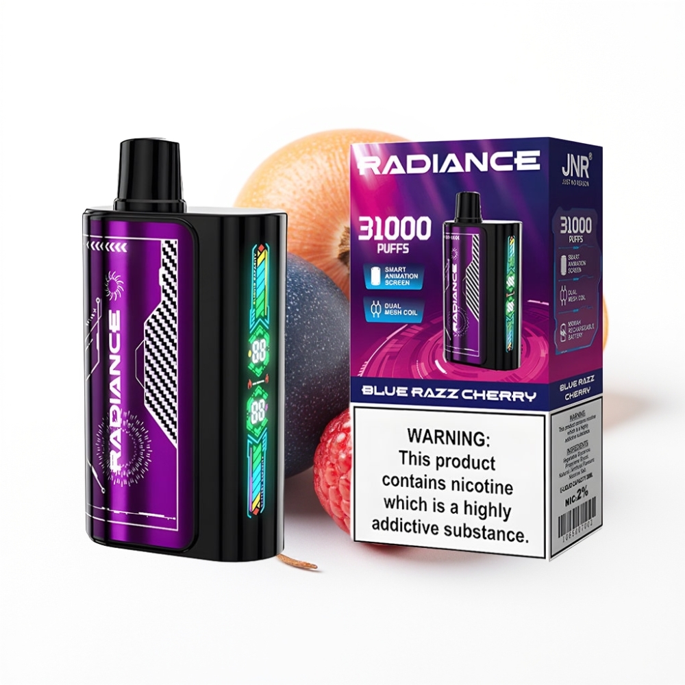 JNR Radiance 31000 Bouffées Vape Jetable MYRTILLE CERISE avec Ecran Animation et Double Bobine Mesh