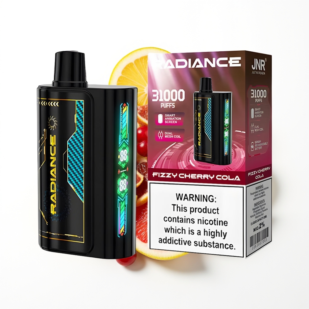 JNR Radiance 31000 Puffs Disposable Vape CERISE GAZÉIFIÉE COLA avec écran animé et batterie rechargeable