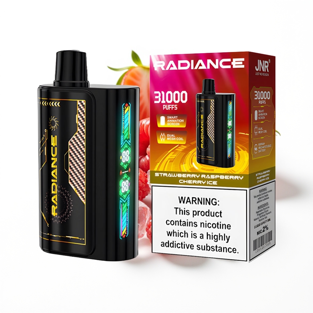 JNR Radiance 31000 Puffs Disposable Vape FRAISE FRAMBOISE CERISE GLACÉE avec écran animé et batterie rechargeable