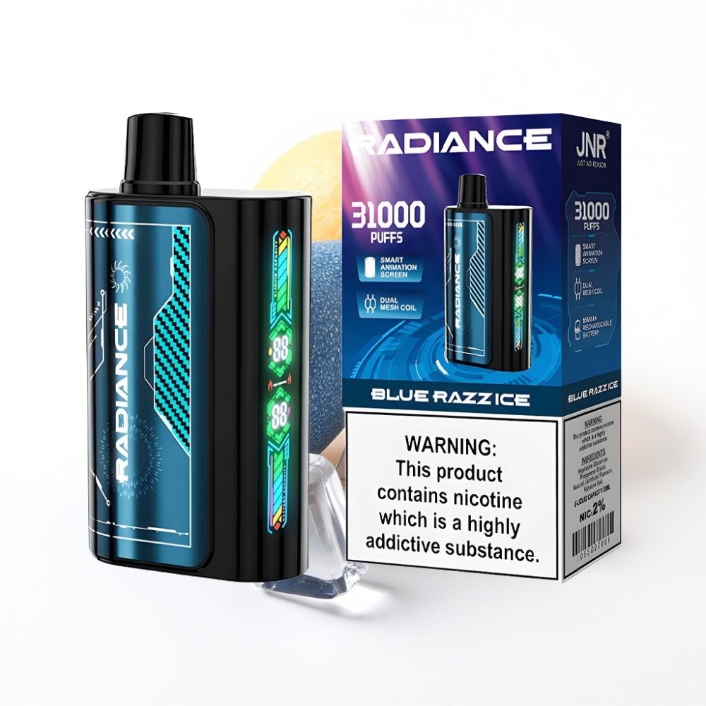 JNR Radiance 31000 Puffs Disposable Vape FRAMBOISE BLEUE GLACÉE avec écran animé intelligent et batterie rechargeable 950 mAh