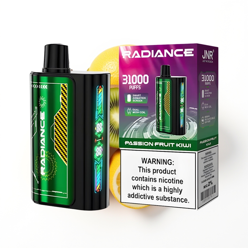 JNR Radiance 31000 Puffs Disposable Vape FRUIT DE LA PASSION KIWI avec écran animé et batterie rechargeable