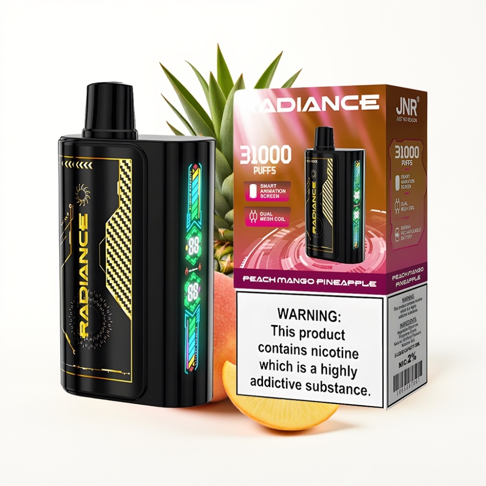 JNR Radiance 31000 Puffs Disposable Vape PÊCHE MANGO ANANAS avec Ecran Animé et Double Mesh Coil
