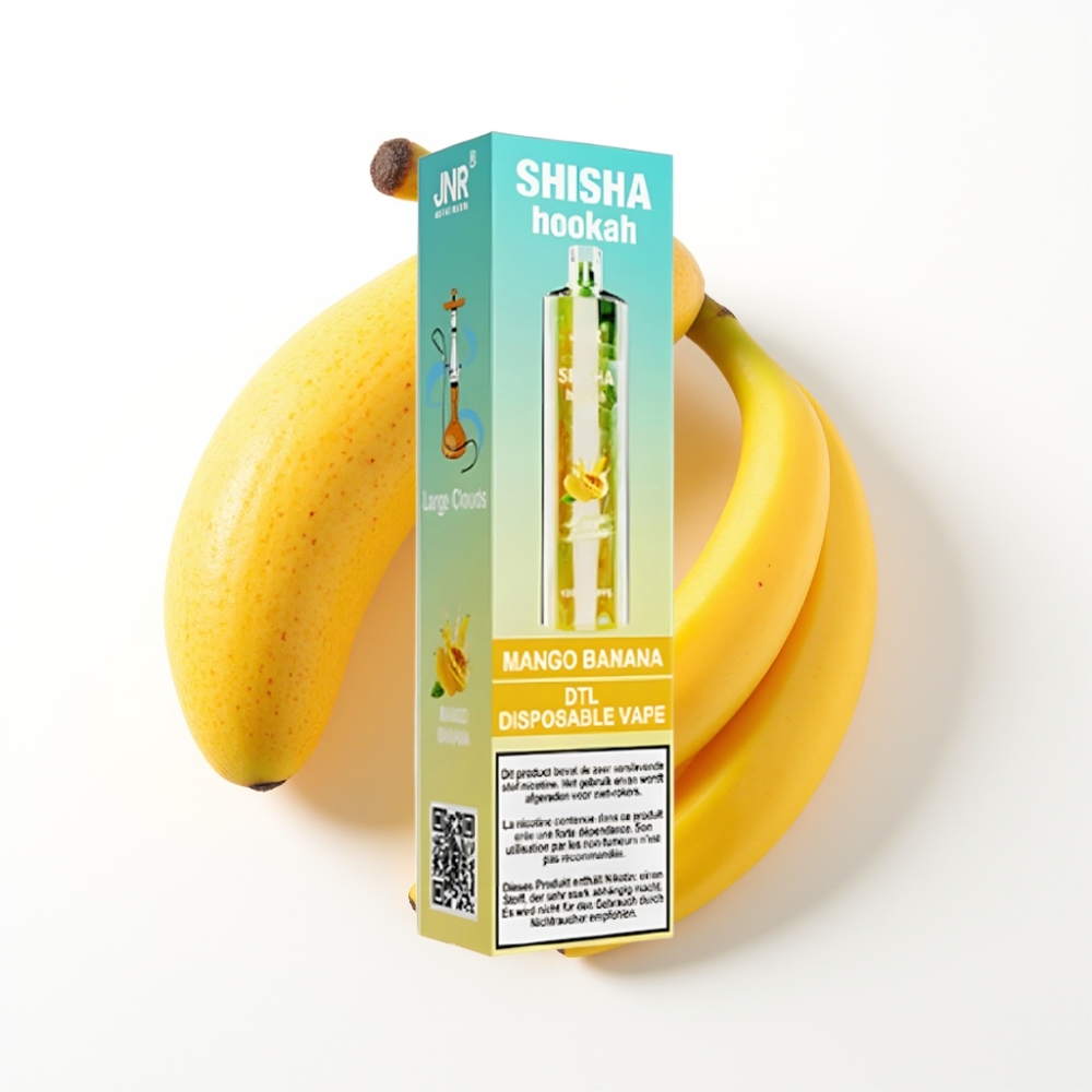 JNR Shisha Hookah 12000 Puffs Disposable Vape Mangue Banane 24ml 0.6 Ohm