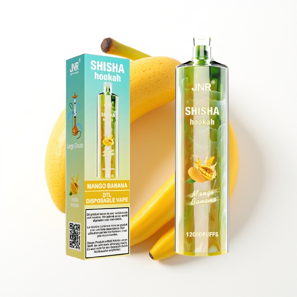 JNR Shisha Hookah 12000 Puffs Disposable Vape Mangue Banane 24ml 0.6 Ohm