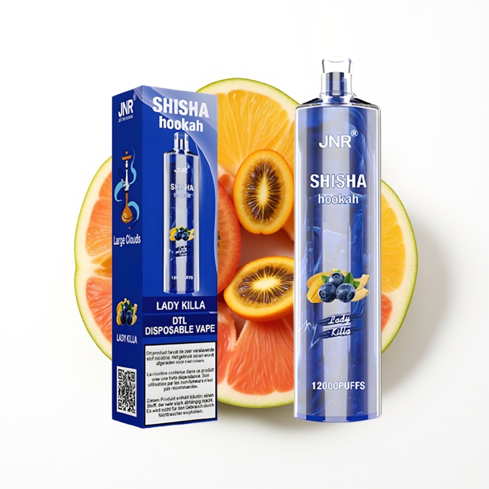 JNR Shisha Hookah 12000 Puffs Disposable Vape Tueuse de Dame avec 24ml et Type-C