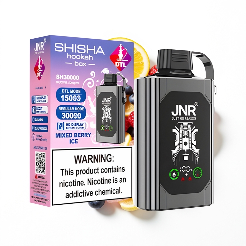 JNR Shisha Hookah Box 20500 Puffs Disposable Vape Baies Mixtes Glacées avec Écran HD et Charge Rapide Type-C