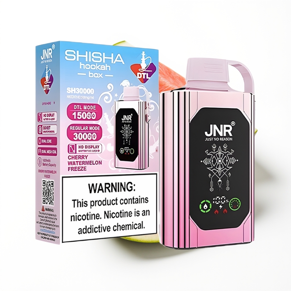 JNR Shisha Hookah Box 20500 Puffs Disposable Vape Cerise Pastèque Glacée avec Double Mesh Coil