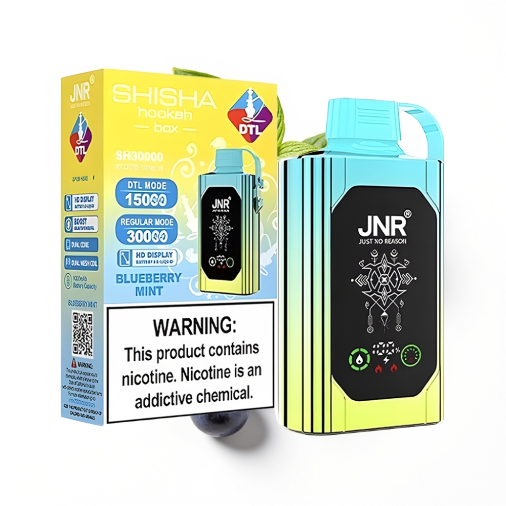 JNR Shisha Hookah Box 20500 Puffs Disposable Vape Myrtille Menthe Affichage HD Batterie 1000mAh