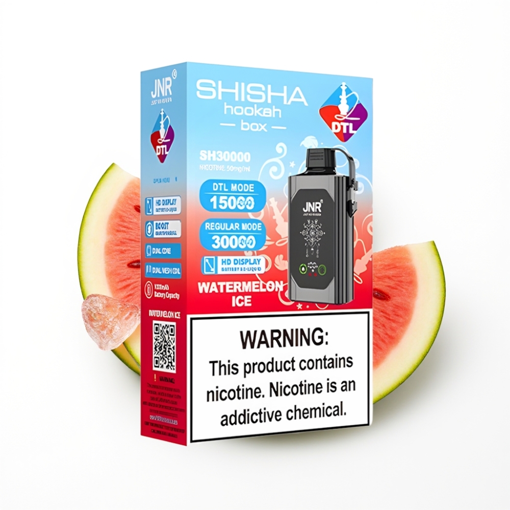 JNR Shisha Hookah Box 20500 Puffs Disposable Vape Pastèque Glacée avec Ecran HD et Charge Rapide Type-C