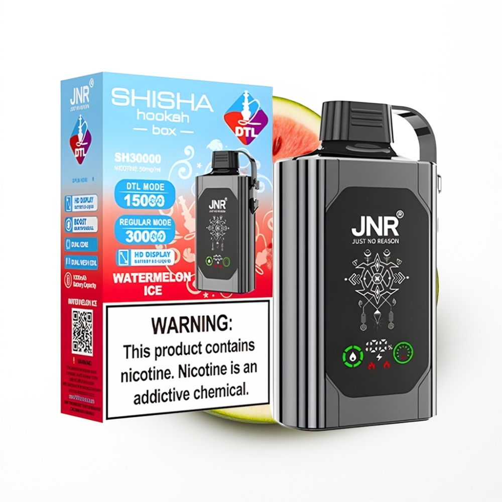 JNR Shisha Hookah Box 20500 Puffs Disposable Vape Pastèque Glacée avec Ecran HD et Charge Rapide Type-C
