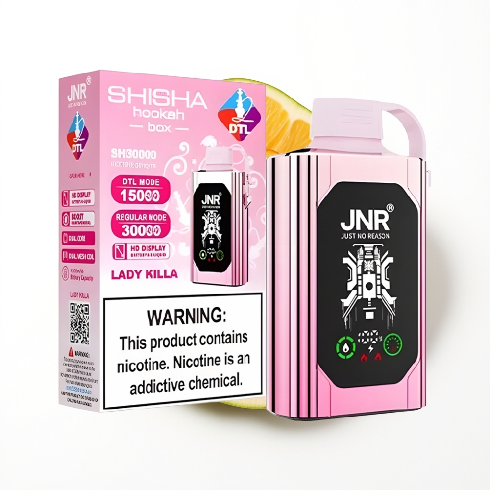 JNR Shisha Hookah Box 20500 Puffs Disposable Vape Tueuse de Cœur Affichage HD & Double Mesh