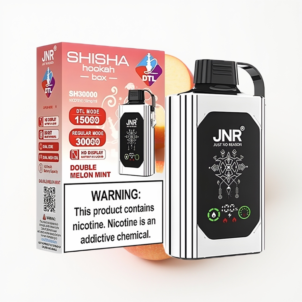 JNR Shisha Hookah Box 20500 Puffs Vape Disposable Double Pomme HD Display Dual Mesh Coil