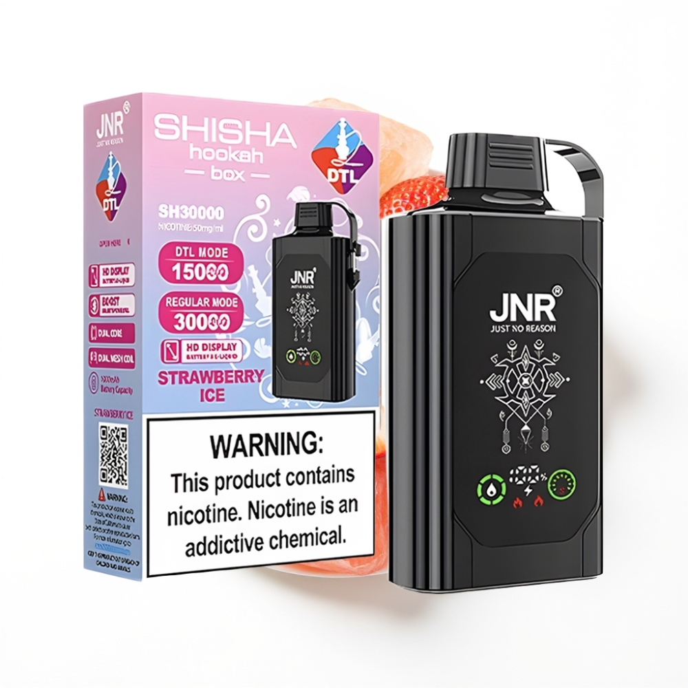 JNR Shisha Hookah Box 20500 Puffs Vape Disposable Fraise Glacée avec Ecran HD et Type-C
