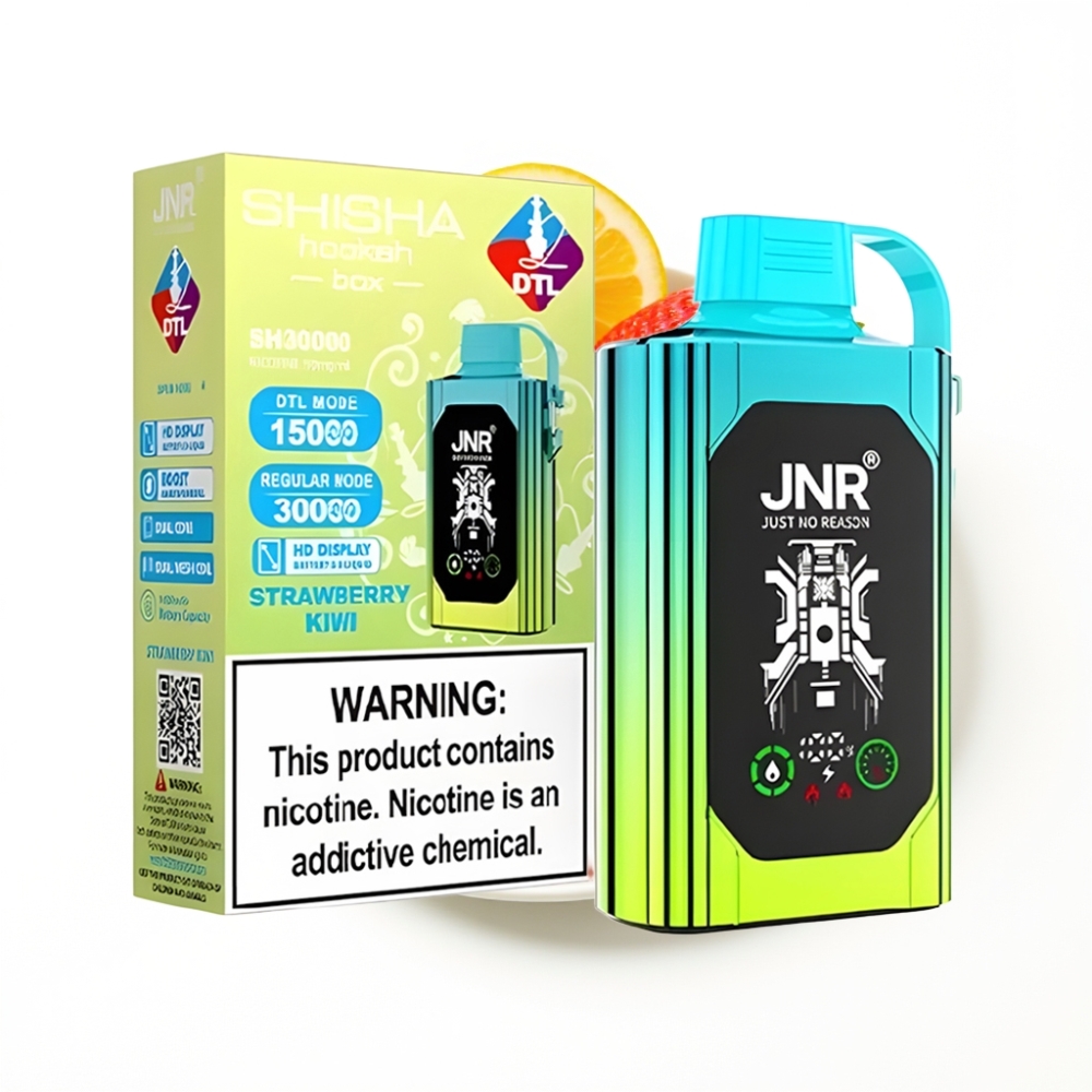 JNR Shisha Hookah Box 20500 Puffs Vape Disposable Fraise Kiwi avec Ecran HD & Type-C
