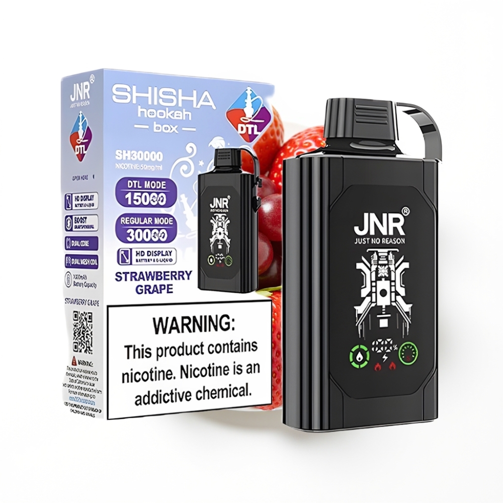 JNR Shisha Hookah Box 20500 Puffs Vape Disposable Fraise Raisin avec Dual Mesh Coil