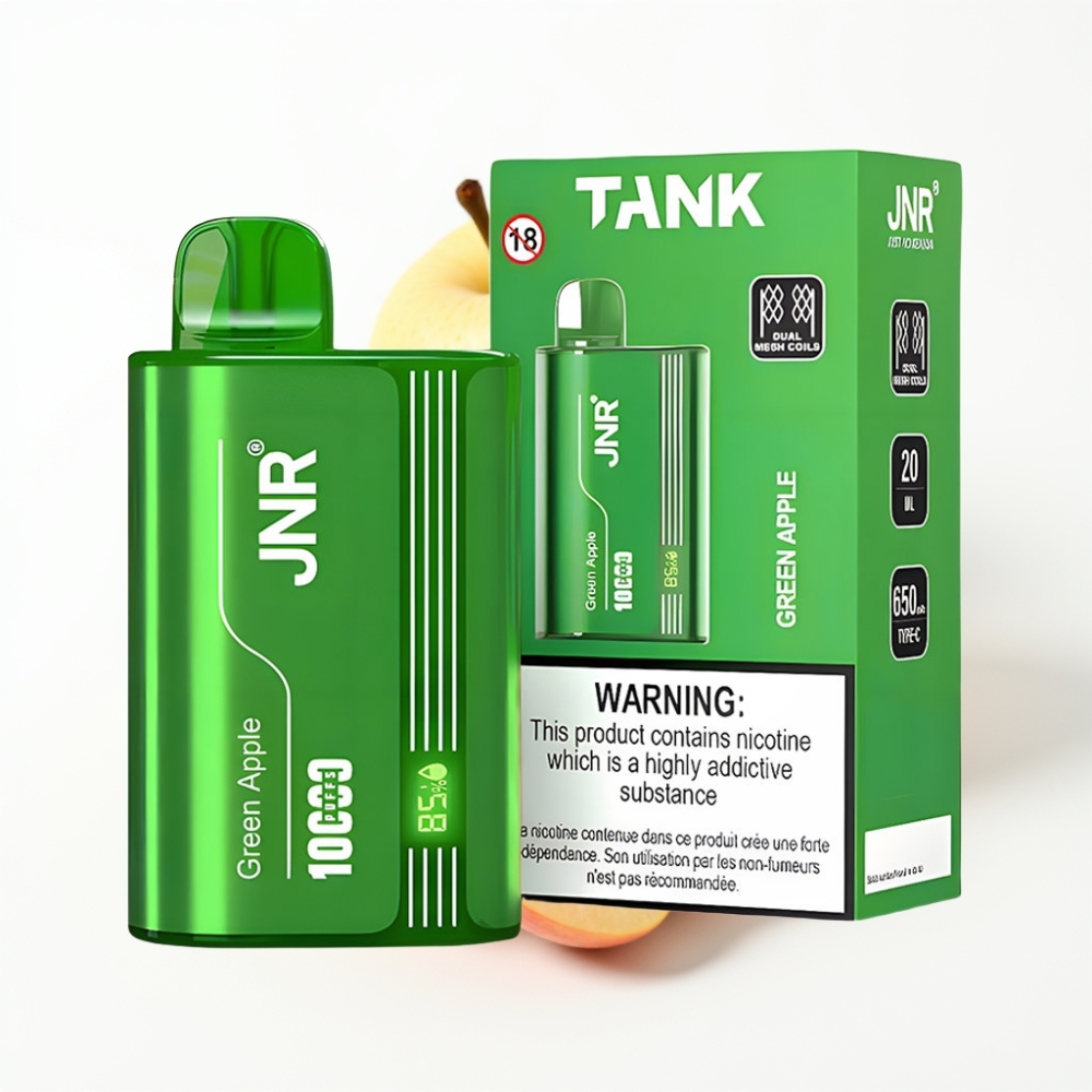 JNR Tank 10000 Puffs Disposable Vape Pomme Verte Pêche Poire avec Affichage Numérique et Recharge Rapide Type-C