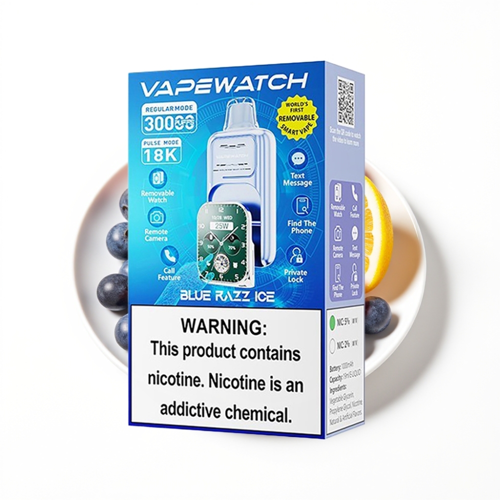 JNR VapeWatch 30000 Puffs Disposable Vape Bleu Framboise Glace avec 19mL et 5% Nicotine
