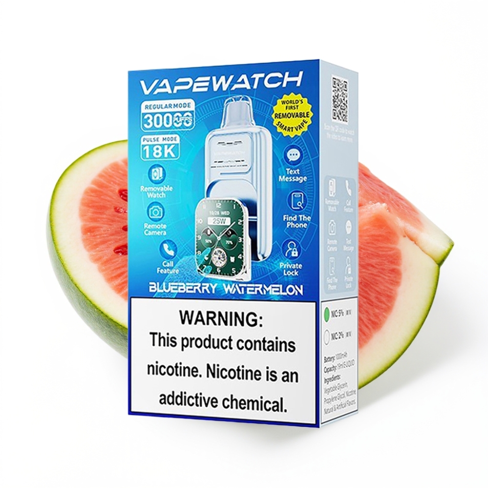 JNR VapeWatch 30000 Puffs Disposable Vape Myrtille Pastèque 1000mAh Dual Mesh Coil