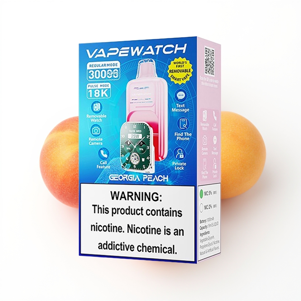 JNR VapeWatch 30000 Puffs Disposable Vape Pêche Géorgienne avec 19mL et Charge Rapide Type-C