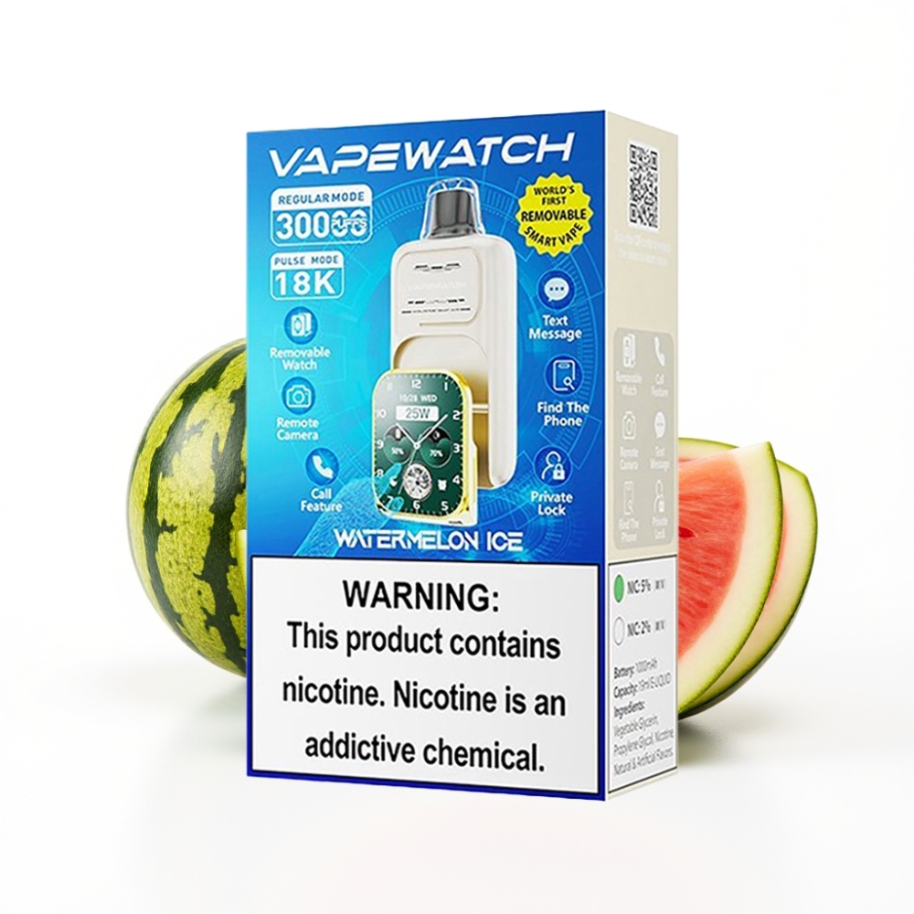 JNR VapeWatch 30000 Puffs Disposable Vape Pastèque Glacée avec 19mL et Charge Rapide Type-C