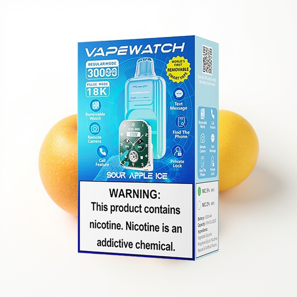 JNR VapeWatch 30000 Puffs Disposable Vape Pomme Acidulée Glacée - 19mL/5% - Charge Rapide Type-C