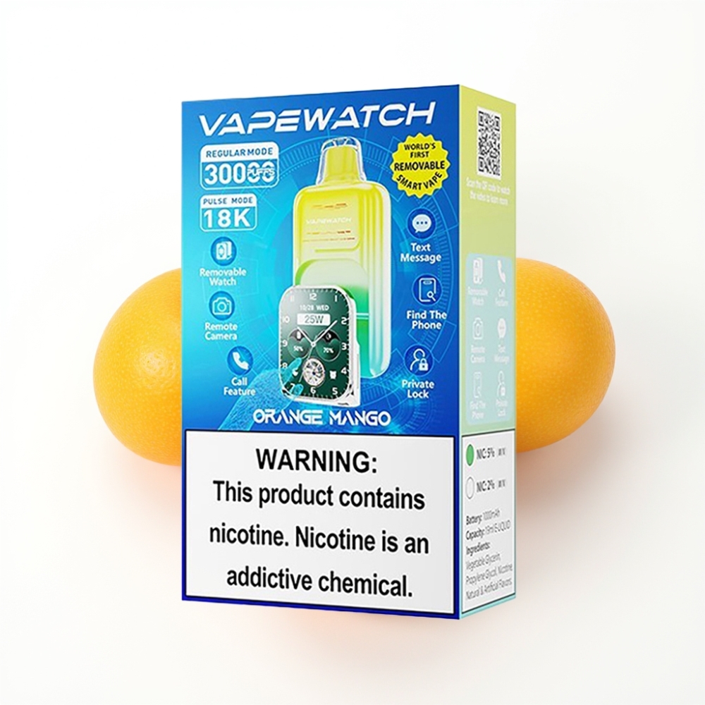 JNR VapeWatch 30000 Puffs Orange Mangue avec 19mL et Charge Rapide Type-C