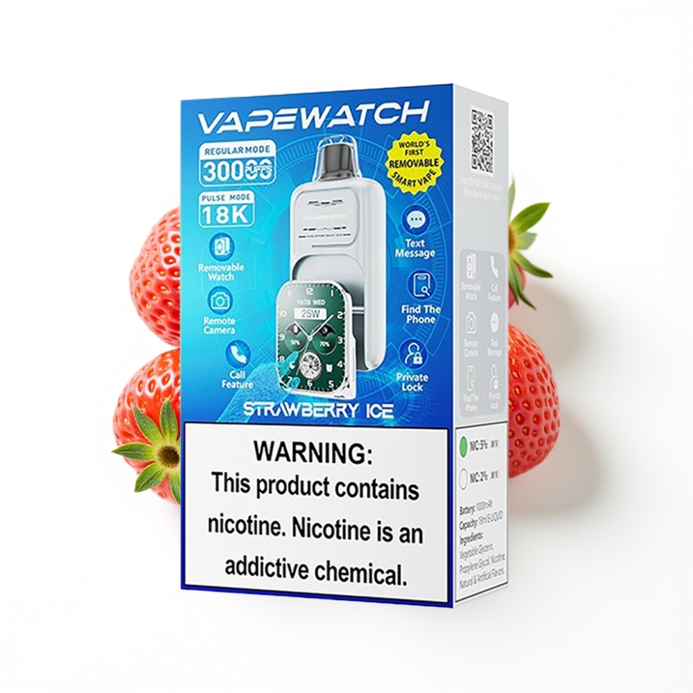 JNR VapeWatch 30000 Puffs Vape Jetable Fraise Glacée - 19mL, 5%, Charge Type-C