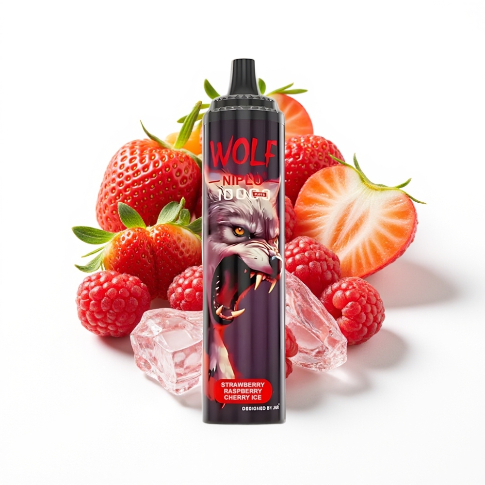 JNR Wolf Niplo 10000 Puffs Fraise Framboise Cerise Glace avec 20ml et Charge Type-C