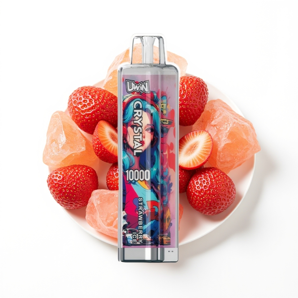 Uwin Crystal 10000 Puffs Vape Disposable Fraise Glacée avec lumière RGB et recharge Type-C