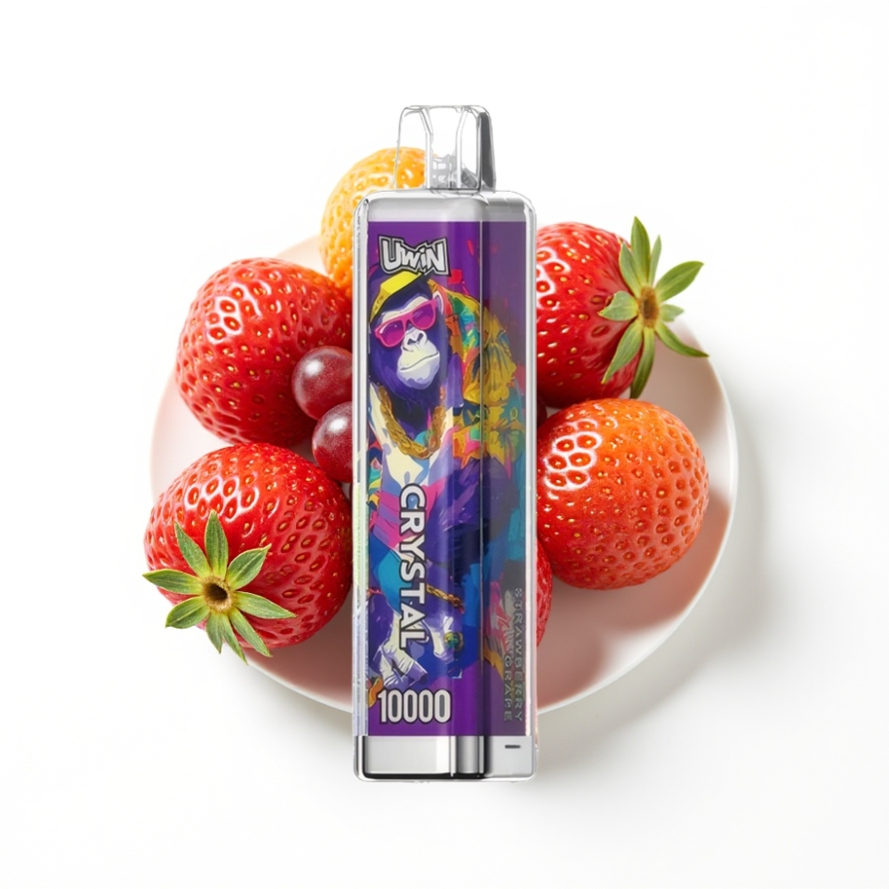 Uwin Crystal 10000 Puffs Vape Disposable Fraise Raisin avec lumière RGB et recharge Type-C