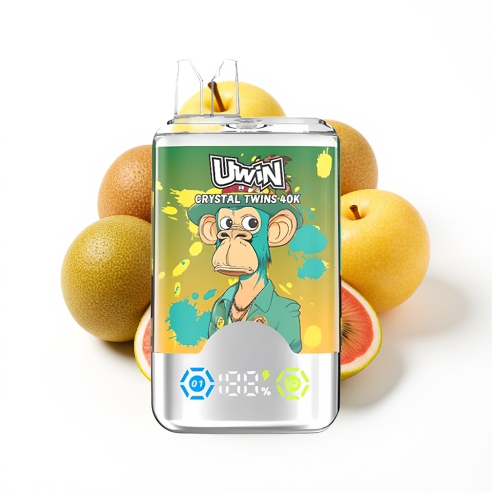 Uwin Crystal Twins 40000 Puffs Vape Disposable Kiwi Fruit de la Passion Goyave Deux Pommes avec 32ml et Rechargeable Type-C
